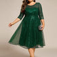 Plus Size 3/4 Sleeve Midi Round Neck A-Line Sequin Wedding Guest Dress