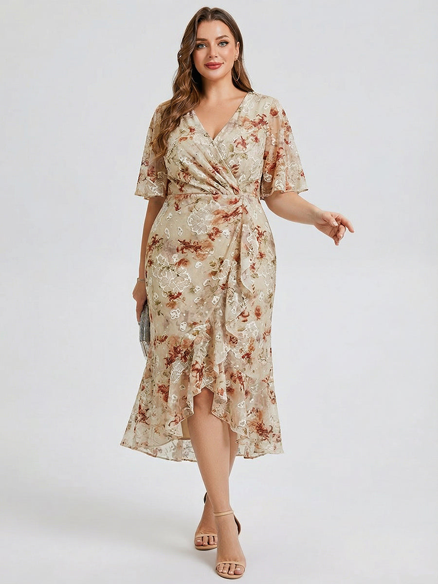 Plus Size Printed Mermaid Chiffon Wedding Guest Dress