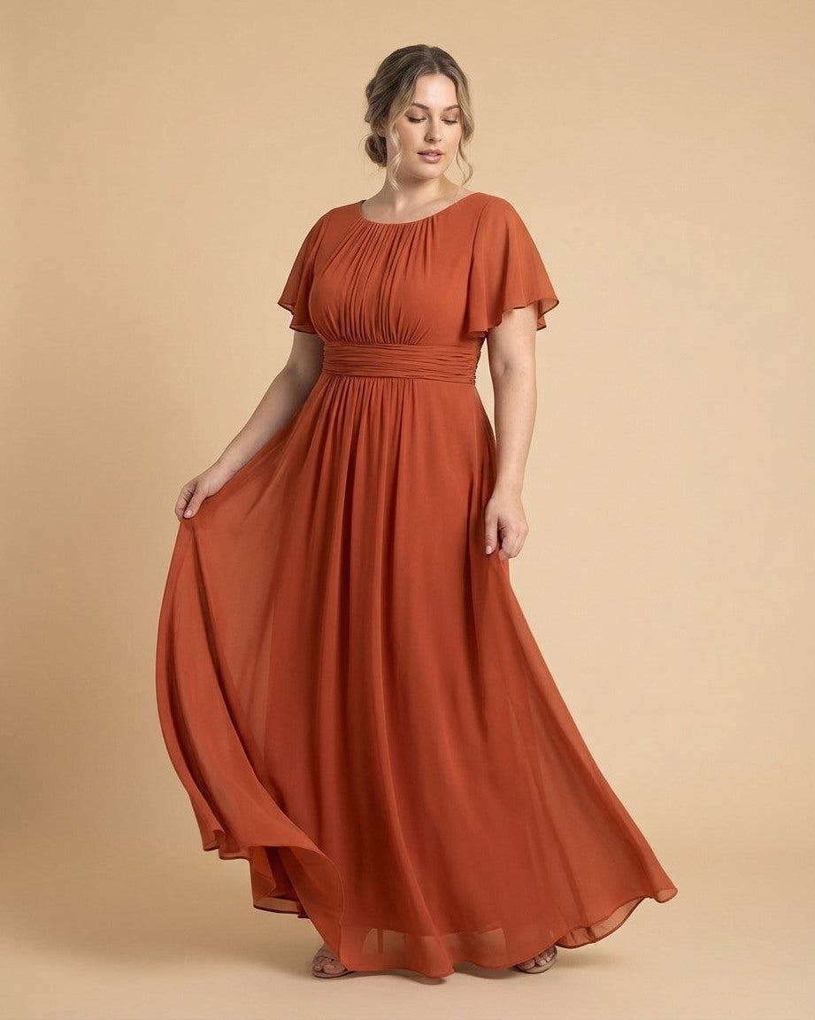 Petaline Minimalist Plus Size Bridesmaid Dress with Soft Pleats for Wedding N0325