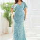 Fashion Plus Size V Neck Mermaid Sequin & Tulle Evening Dress