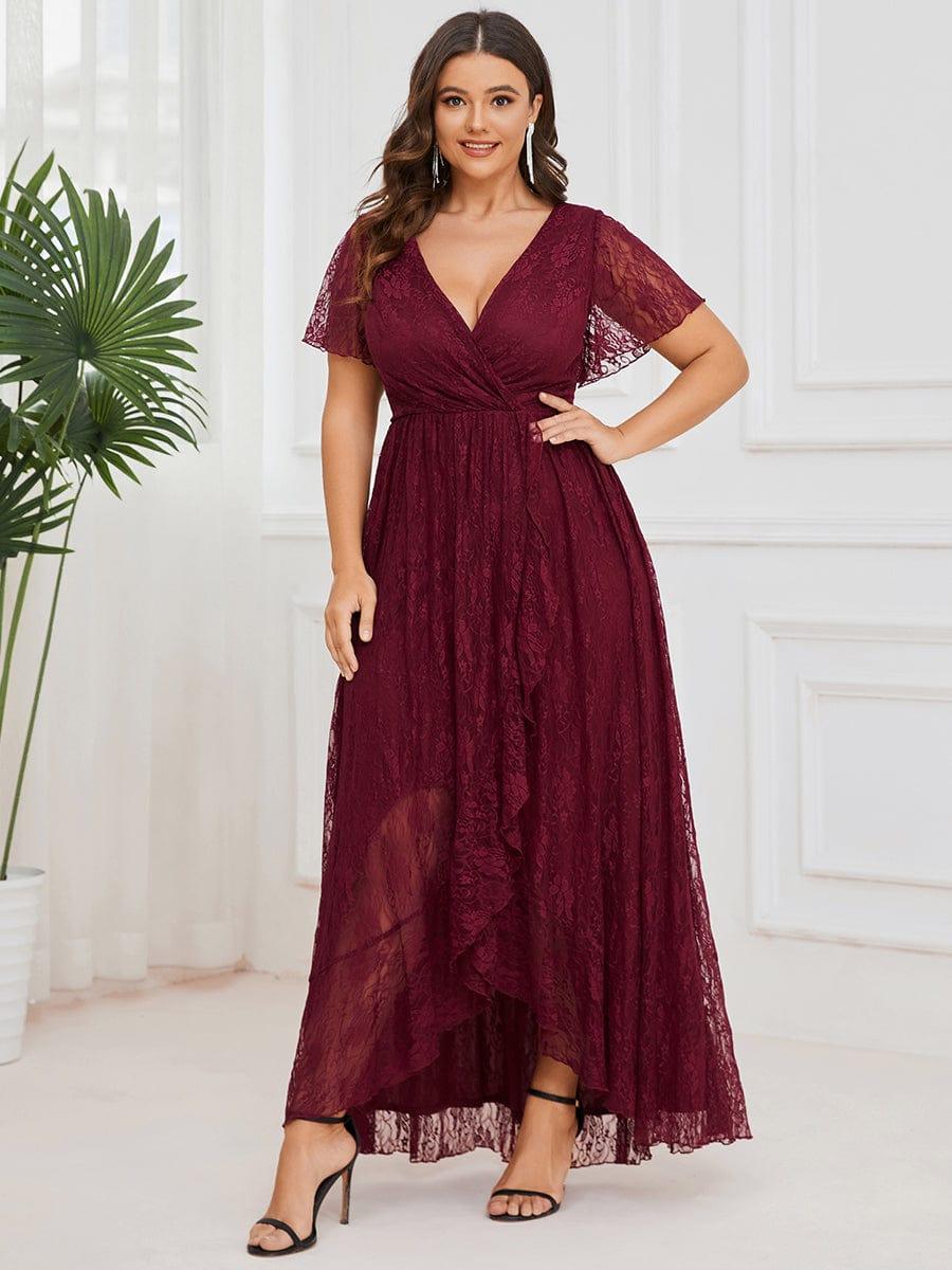 Plus Size Ruffled Lace Formal Evening Dress