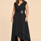 Plus Size Mother of the Chiffon Evening Gown with Cross Pleating and Rhinestone Waist Detail
