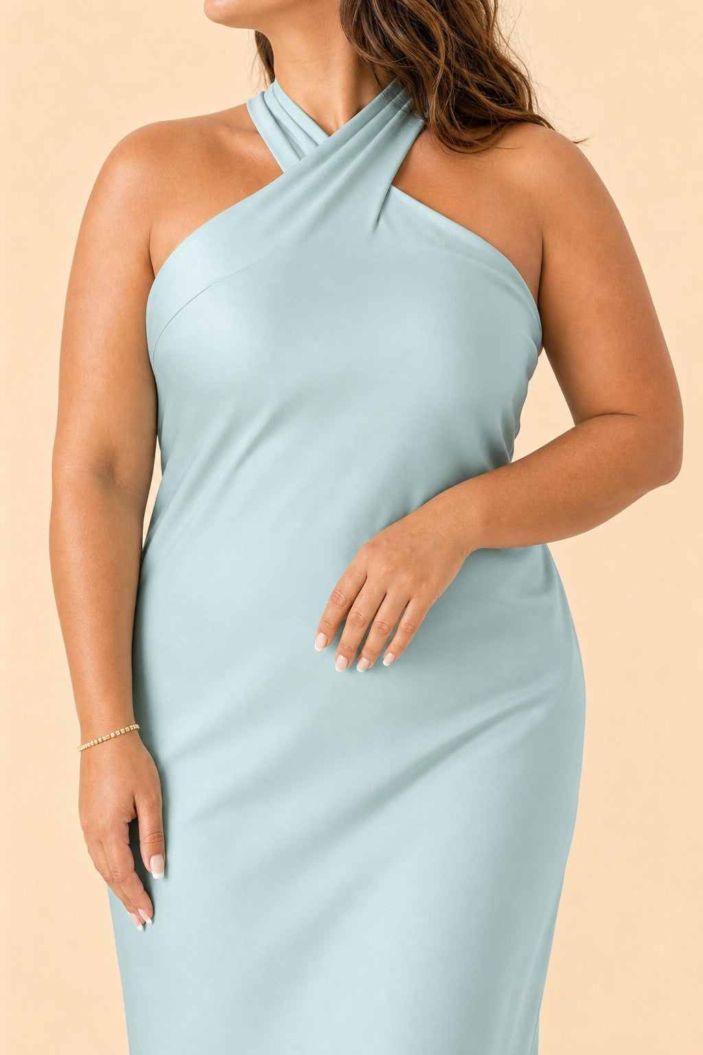 Elegant Plus Size Halter Neck Stretch Satin Bridesmaid Dress