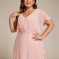Plus Size V-Neck Chiffon Bat-Wing Sleeve A-Line Waist Applique Formal Dress