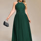 Plus Size Glittery Halter Neck Pleated Formal Evening Dress