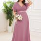 Plus Size Empire Waist V Back Bridesmaid Dress with Short Sleeves