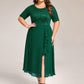 Plus Size Lace Top Short Sleeve A-Line Split Round Neck Formal Dress