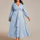 Plus Size Twist Knot Louts Leaf Long Sleeve A-Line Evening Dress