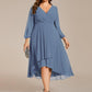 Plus Size Chiffon A-Line 3/4 Sleeves Asymmetrical Hem Wedding Guest Dress