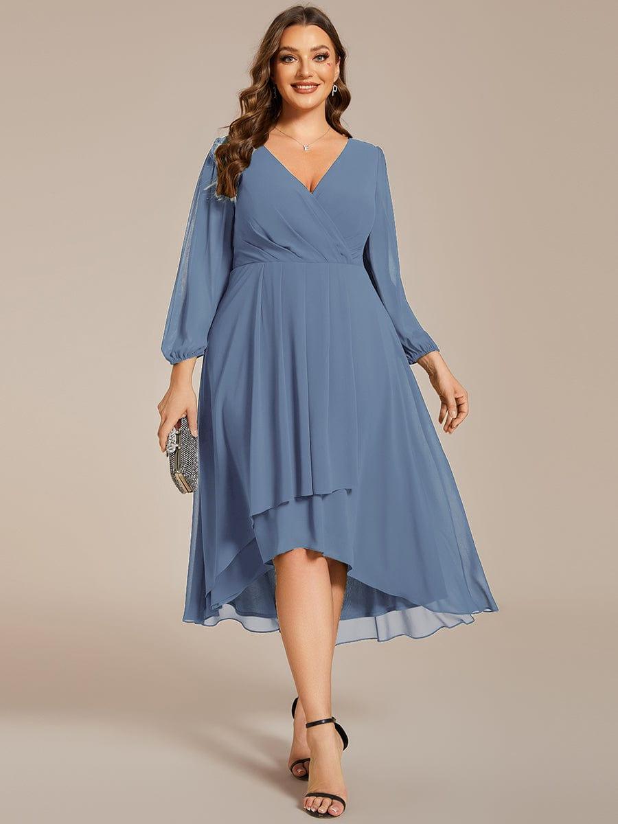 Plus Size Chiffon A-Line 3/4 Sleeves Asymmetrical Hem Wedding Guest Dress