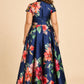 Floral Print Mother of the Bride Dress with Elegant Pleated A-Line