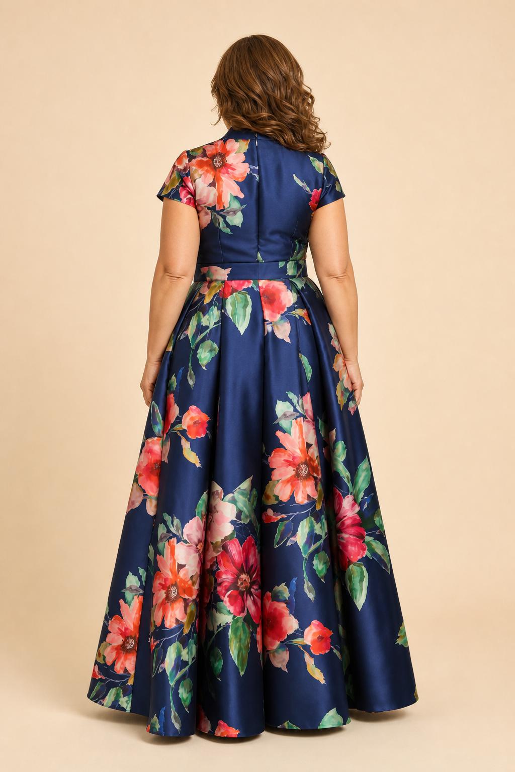 Floral Print Mother of the Bride Dress with Elegant Pleated A-Line