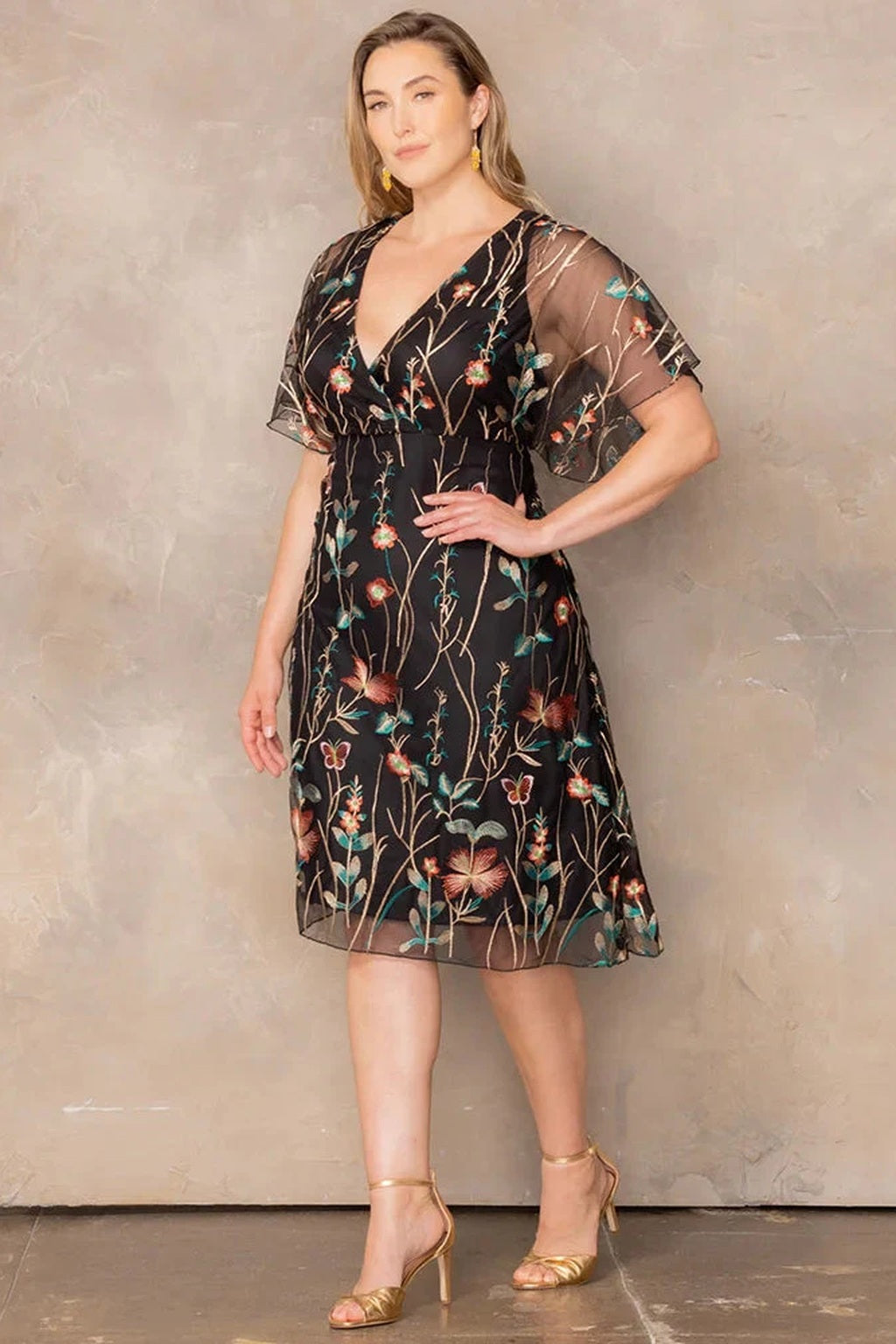 Sonnet Embroidered Midi Cocktail Dress