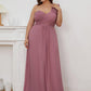 Plus Size One Shoulder Long Chiffon Bridesmaid Dress