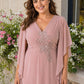 Plus Size Chiffon Bridesmaid Dress with Embroidered Batwing Sleeves