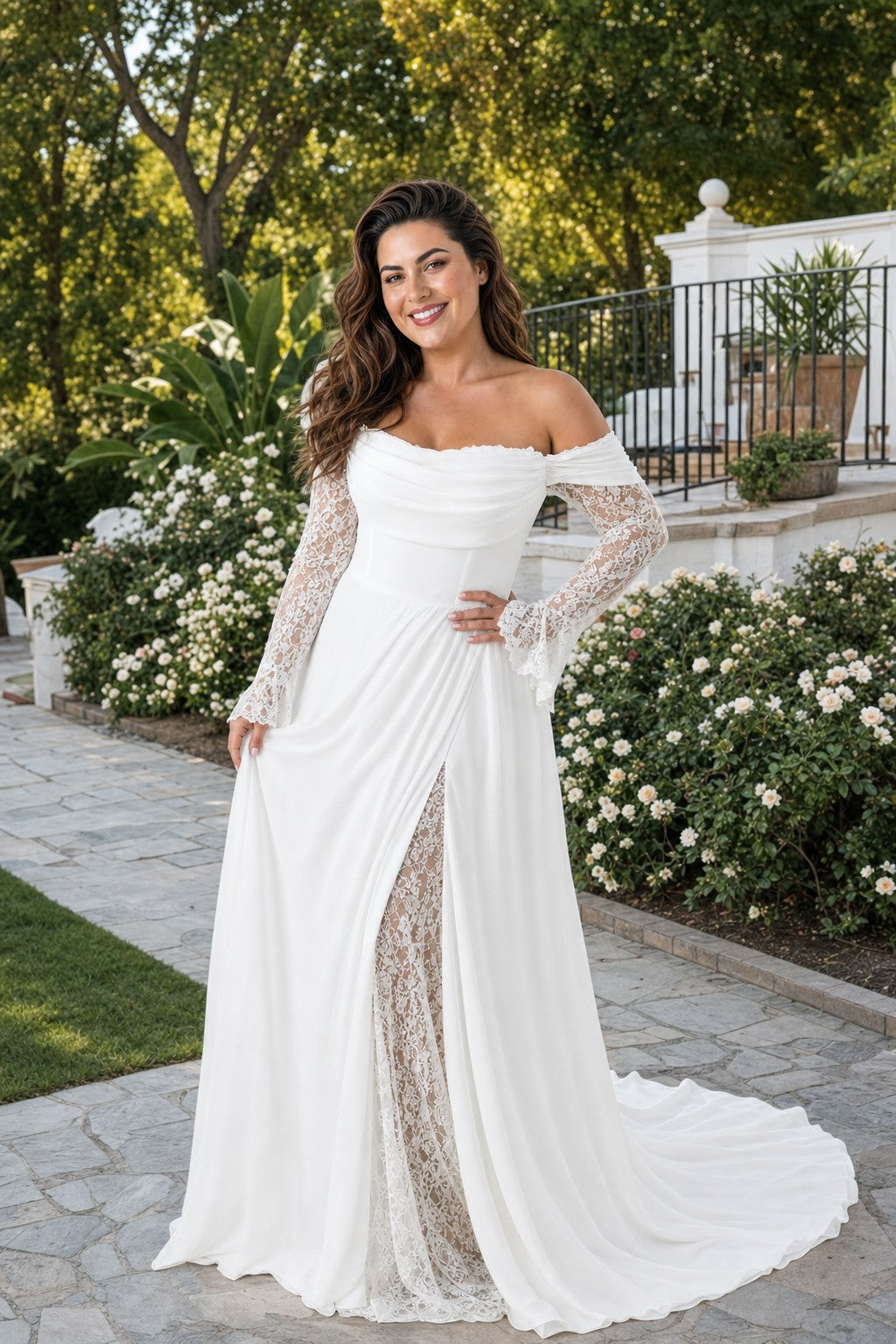 Elegant Long Sleeve Evening Gown Off Shoulder Ruched Design A Line Silhouette with Train