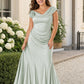 Elegant Plus Size Mermaid Bridesmaid Dress One Shoulder Open Back Detail
