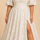 Plus Size Floral Burnout A-Line Wedding Dress with Slit and Off Shoulder Neckline