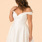 Romantic Off Shoulder Satin Wedding Dress Plus Size with Hidden Pockets