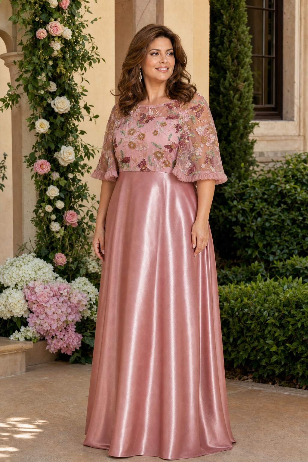 Plus Size Formal Prom Dress with Sequin Embroidery and A-Line Skirt