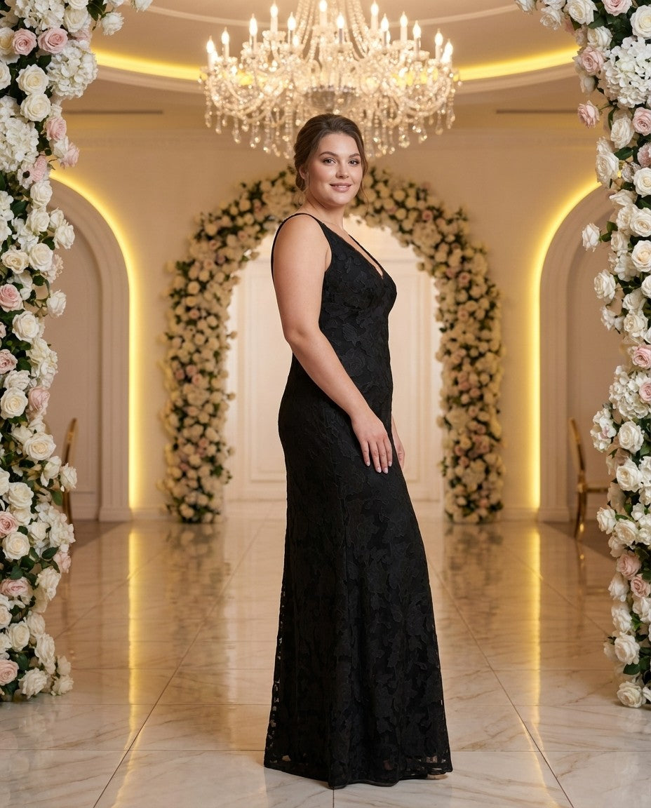 Silvarelle Plus Size Chic Sheath Bridesmaid Dress Side Zip Lace Embellishment Formal Wedding Gown For Curvy Figuress -N0356
