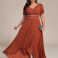 Plus Size V-Neck Rhinestone Waist Chiffon Maxi Formal Evening Dress