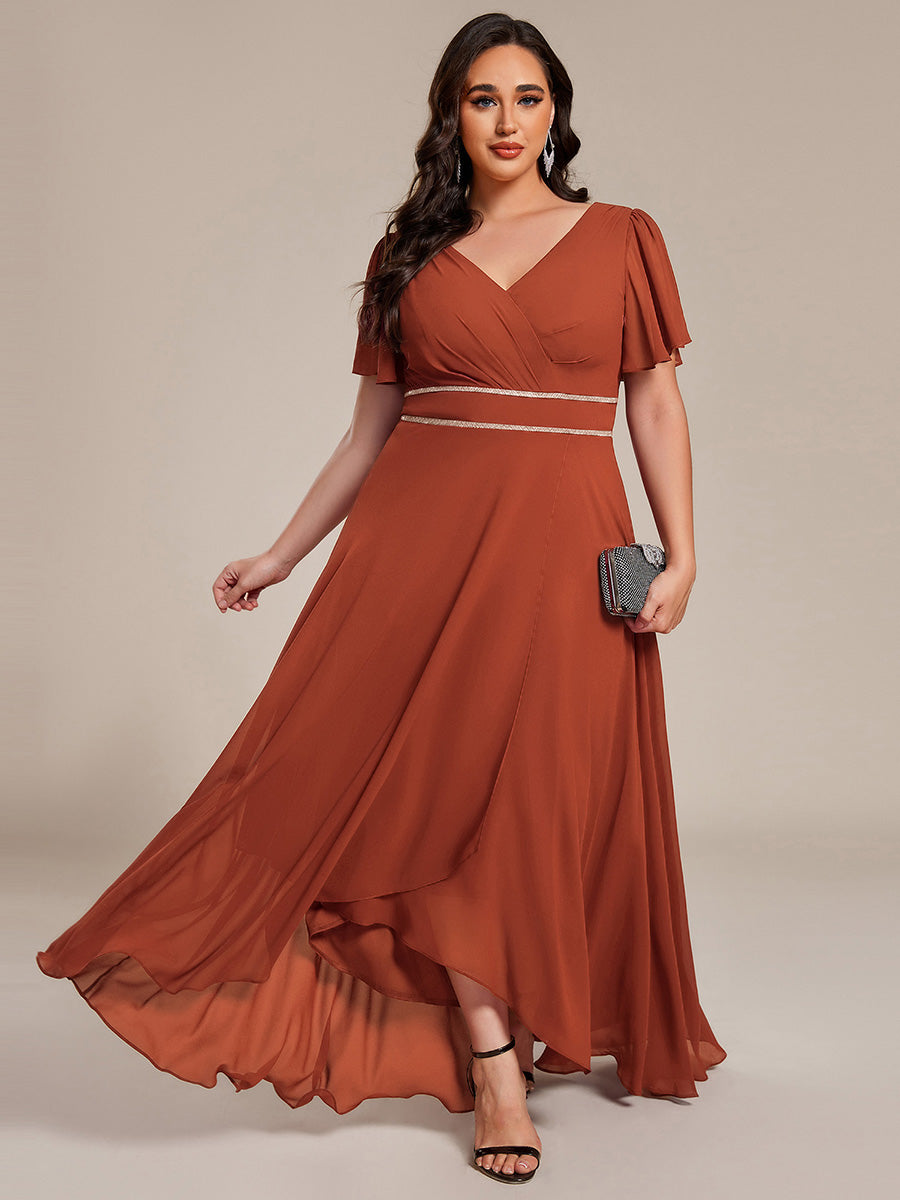 Plus Size V-Neck Rhinestone Waist Chiffon Maxi Formal Evening Dress