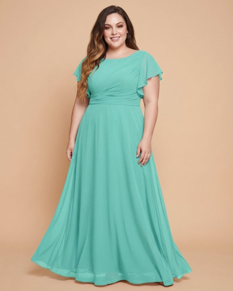 Avenleigh Plus Size Elegant A-Line Chiffon Bridesmaid Dress with Flowing Skirt -N0334