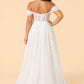 Romantic Off Shoulder Plus Size Wedding Dress Sheer Lace Appliqué A-Line Slit