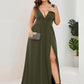 Plus Size Sleeveless V-Neck Empire Waist High Slit Floor-Length Evening Dress