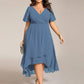 Plus Size Chiffon Short Sleeves Pleated V-Neck A-Line Midi Wedding Guest Dress