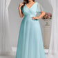 Women's Floor-Length Plus Size Formal Bridesmaid Dress with Short Sleeve