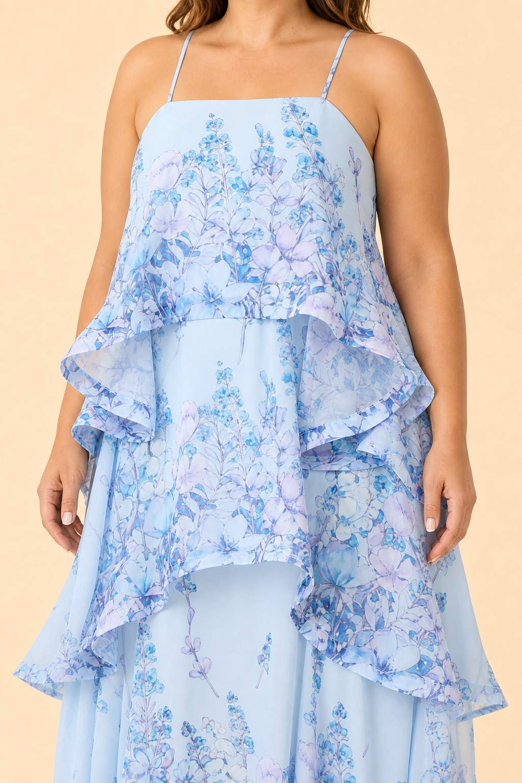 Romantic Floral A-Line Bridesmaid Dress with Flowing Tiered Skirt
