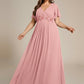 Plus Size Floral Applique Short Sleeve A-Line Chiffon Formal Evening Dress