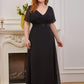 Plus Size Empire Waist V Back Bridesmaid Dress with Short Sleeves