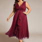 Plus Size Sleeveless Glittery Ruffled V-Neck Midi Wedding Guest Dress