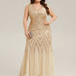 Plus Size Deep V-Neck Bead Embroidery Evening Dress