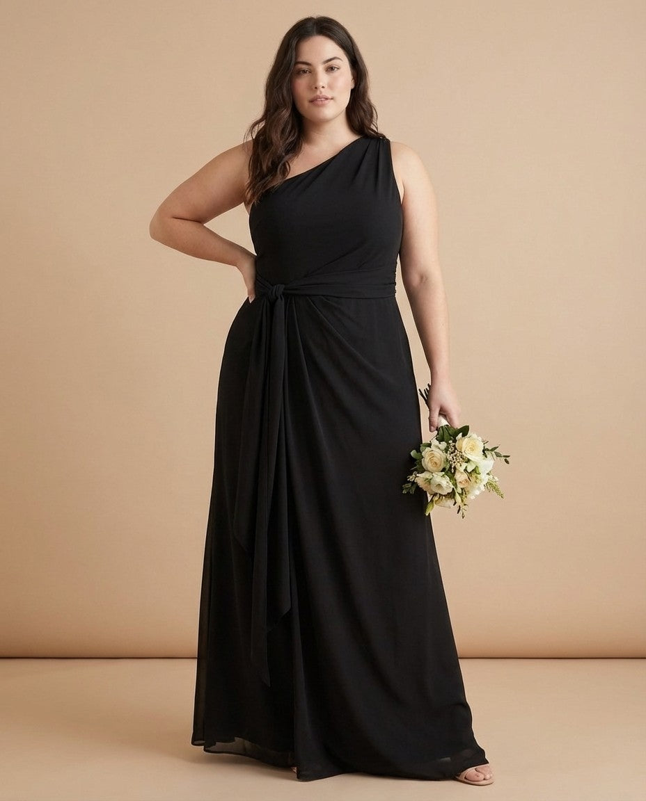 Whisperfall Plus Size Sculpting Panel One Shoulder Bridesmaid Dress - N0321