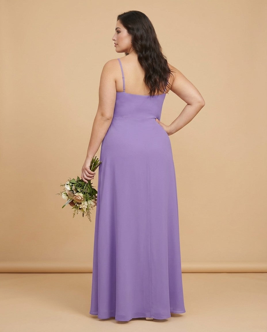 Silvarelle Plus Size Timeless Lace Sheath Floor Length Chiffon Bridesmaid Dress -N0366