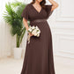 Plus Size Empire Waist V Back Bridesmaid Dress with Short Sleeves
