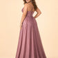 Plus Size Shimmer Bridesmaid Dress Deep V Pleated Slit A-Line Formal Evening Gown Elegant