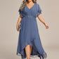 Plus Size V-Neck Chiffon Bat-Wing Sleeve A-Line Waist Applique Formal Dress