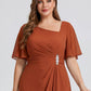 Plus Size Chiffon Ruffle Sleeve Formal Dress