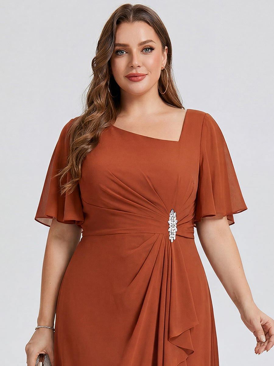 Plus Size Chiffon Ruffle Sleeve Formal Dress