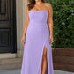 Plus Size Strapless Chiffon Bridesmaid Dress with Detachable Straps and Slit
