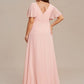 Plus Size Elegant Lotus Sleeves Chiffon Bridesmaid Dress