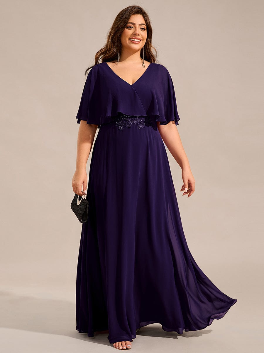 Plus Size Chiffon Formal Maxi Dress with Batwing Sleeves
