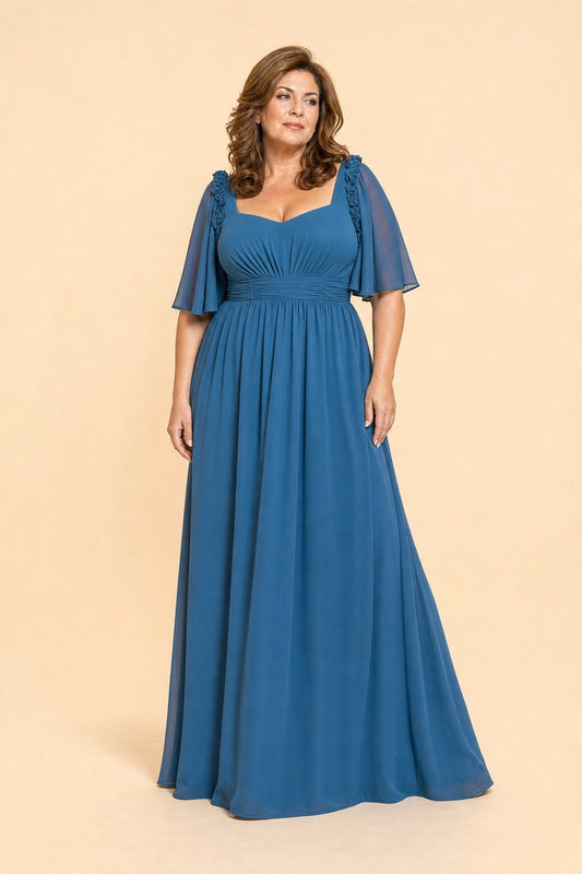 Chic Plus Size Mother Bridesmaid Dress Pleated A-Line Formal Gown Elegant Wedding Style Dress