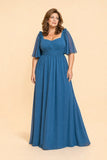 Chic Plus Size Mother Bridesmaid Dress Pleated A-Line Formal Gown Elegant Wedding Style Dress