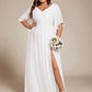 Plus Size Half Sleeve Pleated A-Line V-Neck Chiffon Bridesmaid Dress